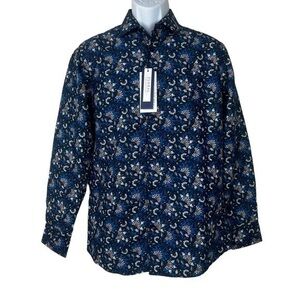 Silver Tone Collection teenager Boy Casual Dhirt Button Down Blue Floral Size S